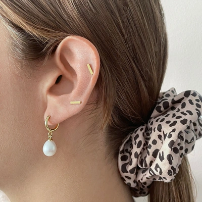 Adornia 14k Plated 10mm Pearl Huggie Drop Earrings In Silver