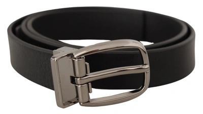 Shop Dolce & Gabbana Leather  Tone Chrome Metal Buckle Men's Belt In Black