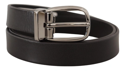 Shop Dolce & Gabbana Leather  Tone Chrome Metal Buckle Men's Belt In Black