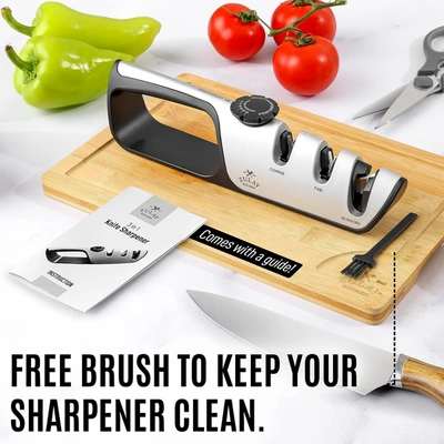 Shop Zulay Kitchen Adjustable Angle 3-in-1 Knife Sharpener In Silver