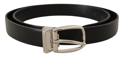 Shop Dolce & Gabbana Solid Leather  Tone Metal Buckle Men's Belt In Black