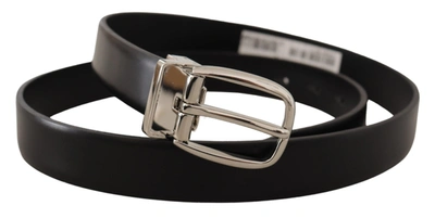 Shop Dolce & Gabbana Solid Leather  Tone Metal Buckle Men's Belt In Black