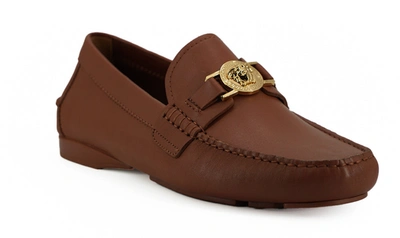 Shop Versace Natural Brown Calf Leather Loafers Men's Shoes