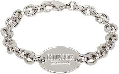 Shop Dsquared2 Silver D2 Tag Chain Bracelet In F124 Palladium