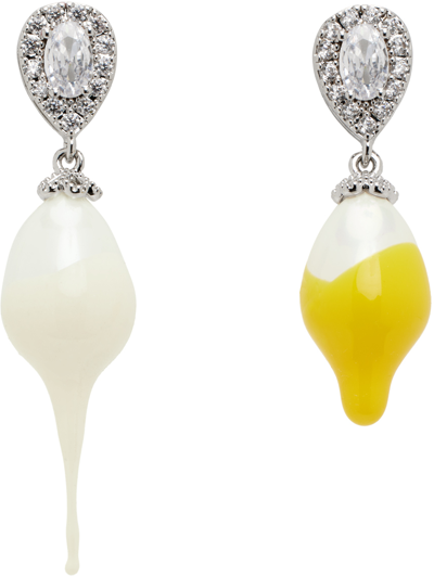 Shop Ottolinger Yellow & White Pearl Drop Earrings In Yellow / White