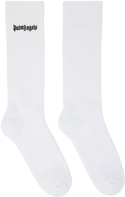 Shop Palm Angels White Embroidered Logo Socks In White Black