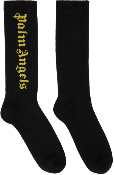 Shop Palm Angels Black Classic Logo Socks In Black Gold