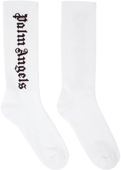 Shop Palm Angels White Classic Logo Socks In White Bordeaux