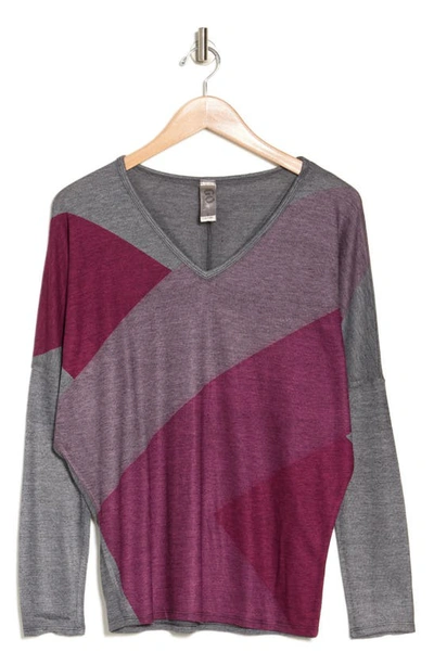 Shop Go Couture V-neck Asymmetric Long Sleeve T-shirt In Grey/purple
