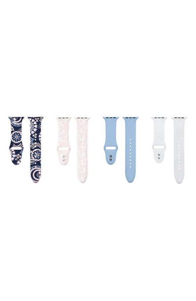 Shop The Posh Tech Assorted 4-pack Silicone Apple Watch® Watchbands In Purple Paisley/periwinkle