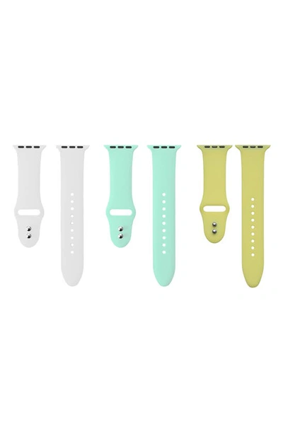 Shop The Posh Tech Assorted 3-pack Silicone Apple Watch® Watchbands In White/ Mint/ Yellow