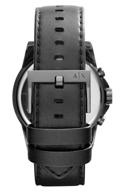 Shop Ax Armani Exchange Chronograph Leather Strap Watch In Black