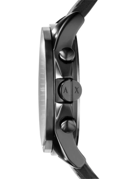 Armani Exchange Chronograph Leather Strap Watch In Black