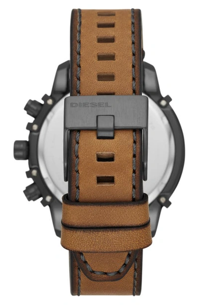 Shop Diesel Griffed Chronograph Quartz Leather Strap Watch, 48mm In Gunmetal