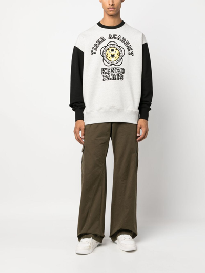 Shop Kenzo Logo-print Cotton Sweatshirt In Grey