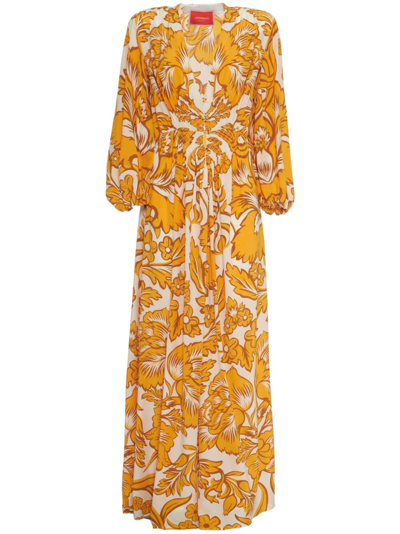 Shop La Doublej Graphic-print Long-sleeve Dress In Yellow