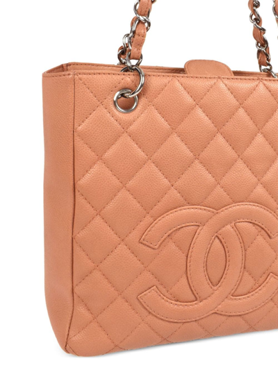 Pre-owned Chanel 2008 Petite Shopping Tote Bag In Orange