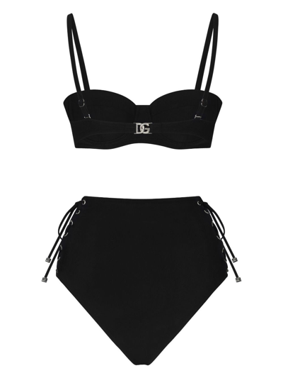 Shop Dolce & Gabbana Logo-lettering Bikini Set In Black