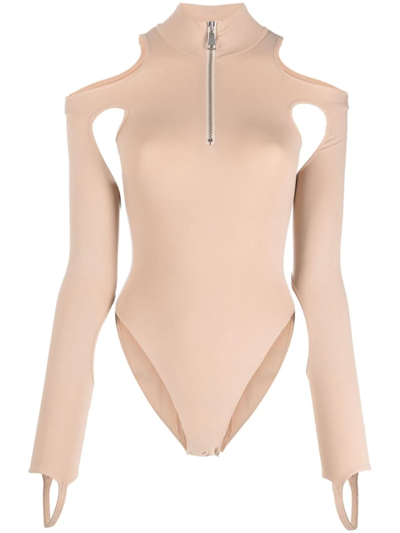 Shop Andreädamo Cut-out Body In Sculpted Jersey In Nude & Neutrals