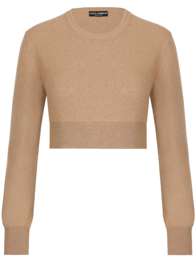 Shop Dolce & Gabbana Cropped Sweater In Nude & Neutrals