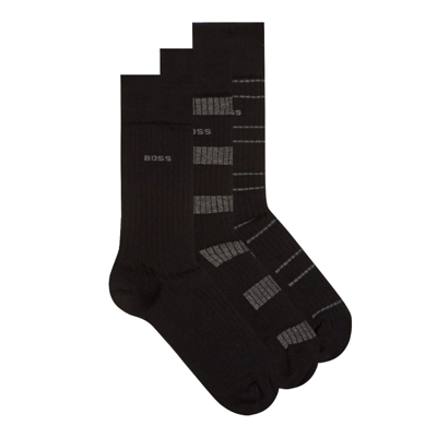 Shop Hugo Boss 3 Pack Ribbed Socks In Black