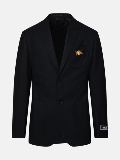 Shop Versace Black Wool Blazer Jacket