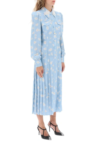 Shop Alessandra Rich Crepe De Chine Shirt Dress With Daisy Motif In Blue