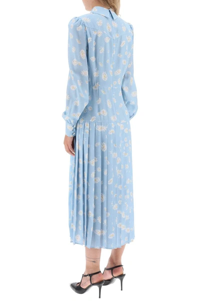 Shop Alessandra Rich Crepe De Chine Shirt Dress With Daisy Motif In Blue
