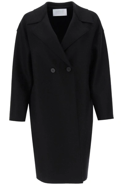 Shop Harris Wharf London Cocoon Coat In Pressed Wool In Black