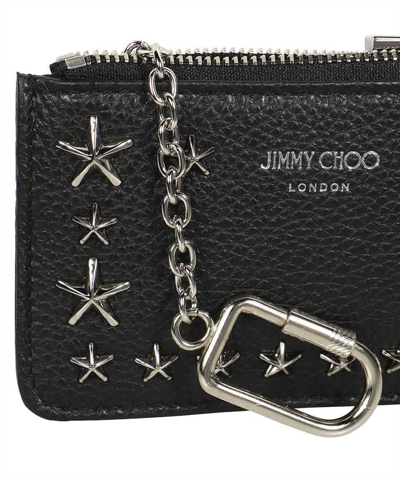 Shop Jimmy Choo Ladies Nancy Black Leather Card Holder In Black/silver