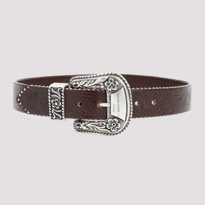 Shop Golden Goose Embossed Cow Leather Belt In Testa Di Moro