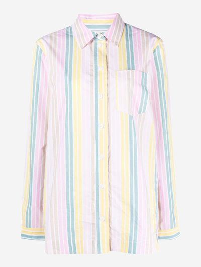 Shop Ganni Cotton Shirt In Multicolor