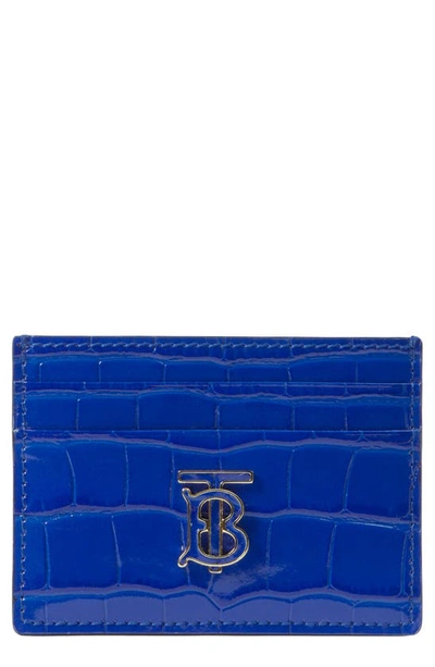 Shop Burberry Tb Monogram Croc Embossed Lether Card Case In Knight