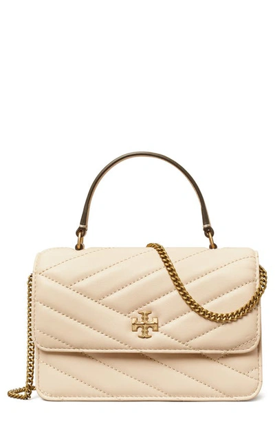 Shop Tory Burch Mini Kira Chevron Quilted Leather Top Handle Wallet On A Chain In New Cream