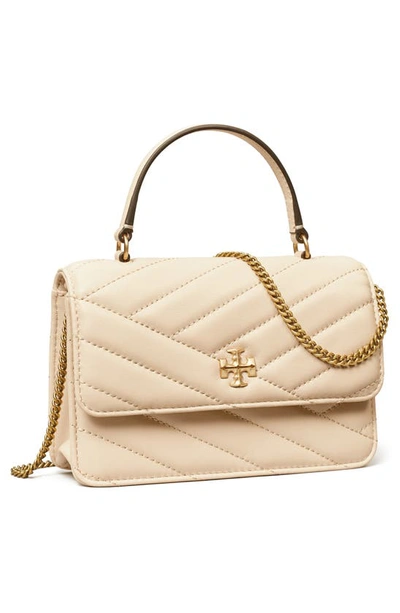 Shop Tory Burch Mini Kira Chevron Quilted Leather Top Handle Wallet On A Chain In New Cream