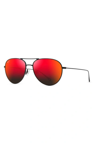 Maui Jim Walaka 57mm Polarizedplus2® Aviator Sunglasses In Matte Black