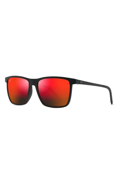 Maui Jim One Way 55mm Polarizedplus2® Rectangular Sunglasses In Black Matte