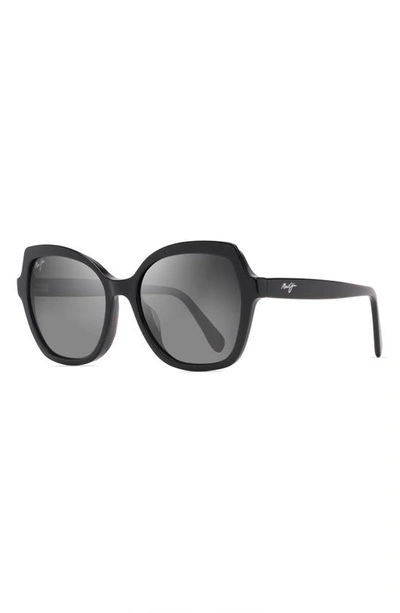 Maui Jim Mamane Mj Gs883-02 Geometric Polarized Sunglasses In Black Gloss