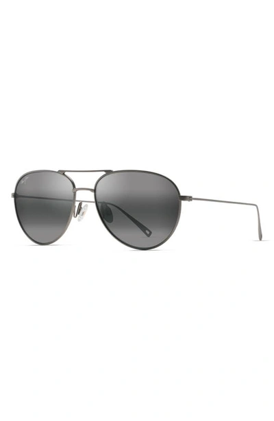 Maui Jim Walaka 57mm Polarizedplus2® Aviator Sunglasses In Matte Titanium