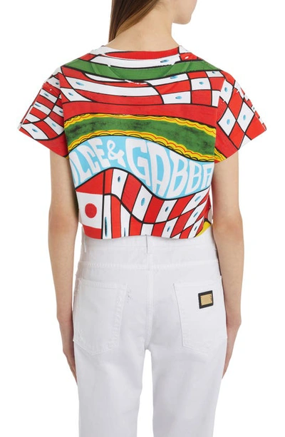 Dolce & Gabbana Mixed Print Crop Cotton Graphic T-shirt In Red Multicolor