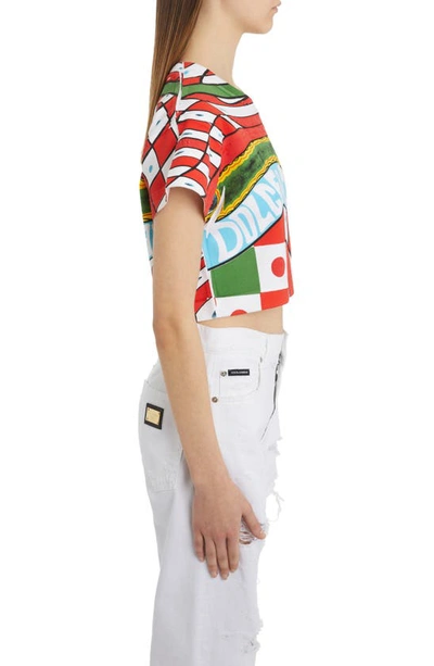 Dolce & Gabbana Mixed Print Crop Cotton Graphic T-shirt In Red Multicolor