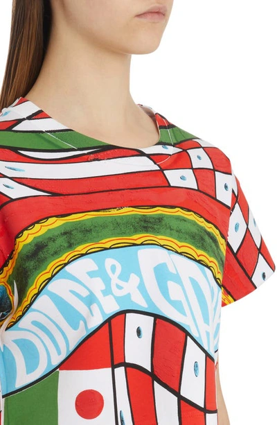 Dolce & Gabbana Mixed Print Crop Cotton Graphic T-shirt In Red Multicolor