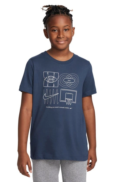 Shop Nike Kids' Sportswear Culture Of Basketball Graphic T-shirt In Midnight Navy