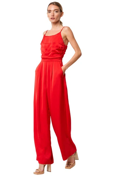 Shop Ciebon Cecilie Pleated Satin Cami Jumpsuit In Red