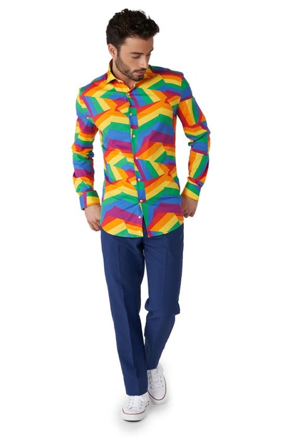 Opposuits Zigzag Rainbow Stretch Button-up Shirt In Rainbow