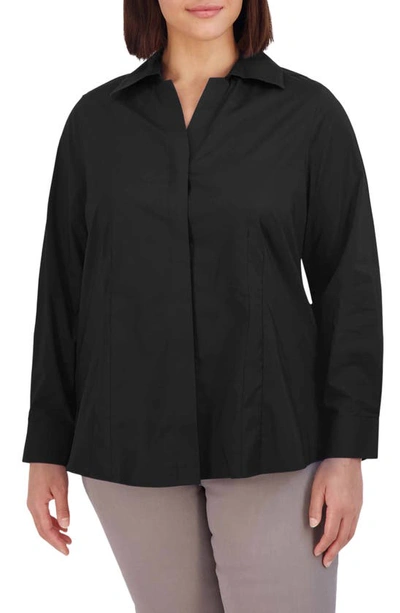 Shop Foxcroft Taylor Long Sleeve Stretch Button-up Shirt In Black