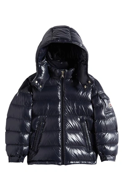 Shop Moncler Kids' New Maya Hooded Down Puffer Jacket In Blue