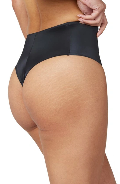 Shop Spanx Shaping Satin Thong In Very Black