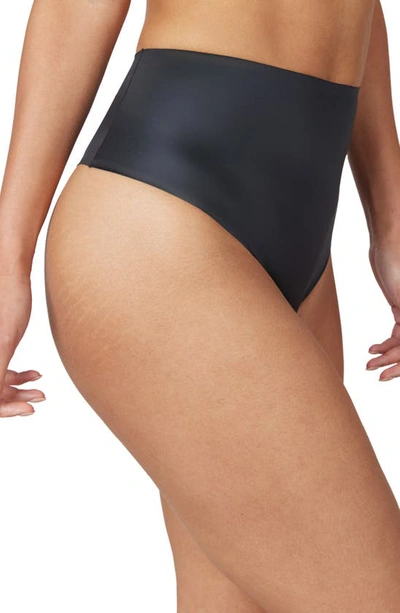 Shop Spanx Shaping Satin Thong In Very Black