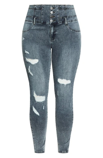 Shop City Chic Asha Ripped Skinny Jeans In Blue Grey